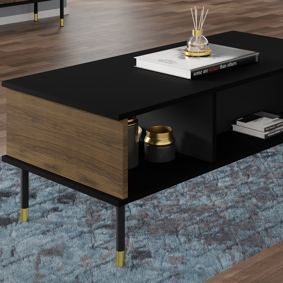 Table basse 110 cm Rani Bois et Noir - vue 3