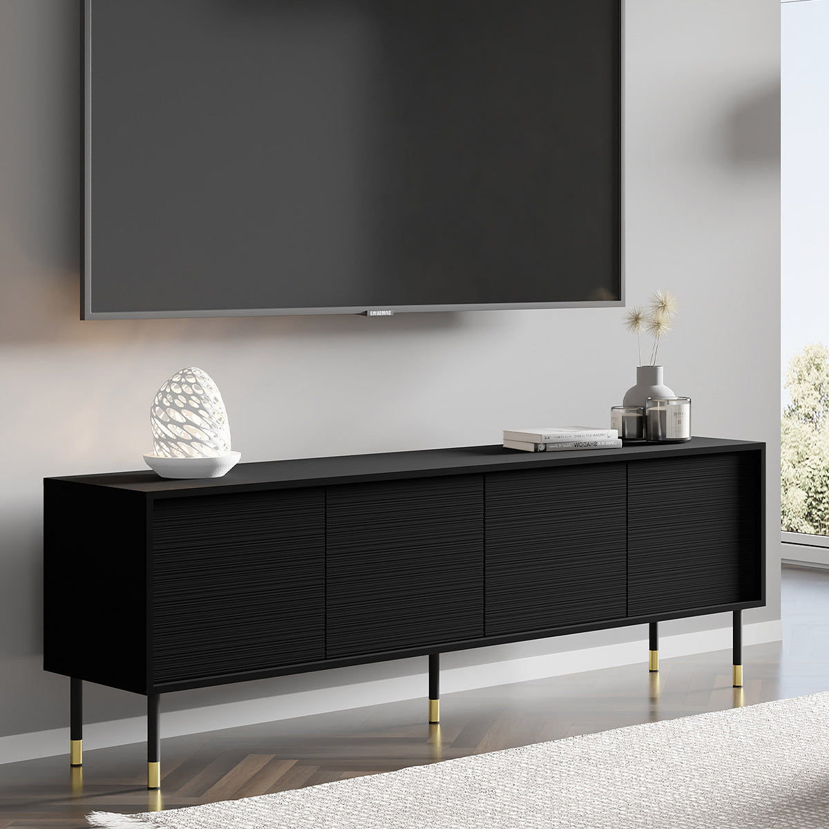 Meuble TV 4 portes 180 cm Rani Noir - vue 3