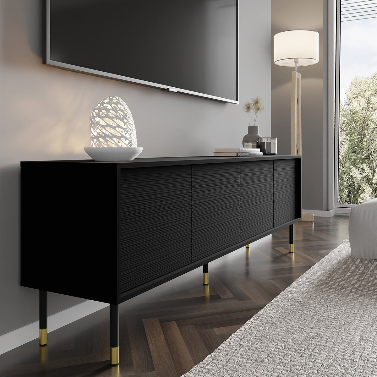 Meuble TV 4 portes 180 cm Rani Noir - vue 4