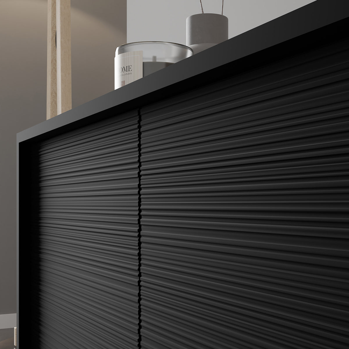 Meuble TV 4 portes 180 cm Rani Noir - vue 5