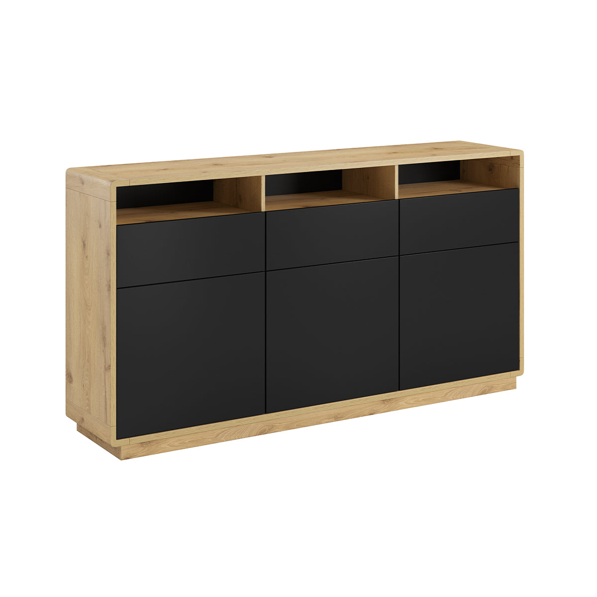 Buffet 3 portes 3 tiroirs Raven Noir et Bois