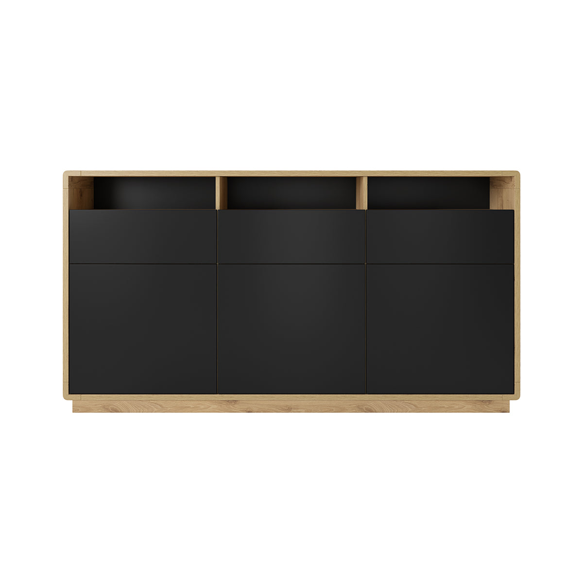 Buffet 3 portes 3 tiroirs Raven Noir et Bois - vue 2