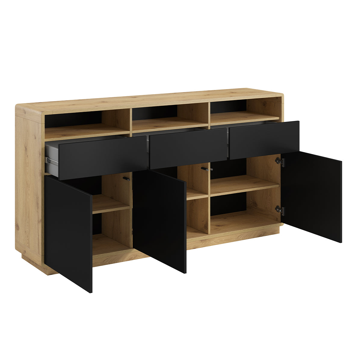 Buffet 3 portes 3 tiroirs Raven Noir et Bois - vue 3