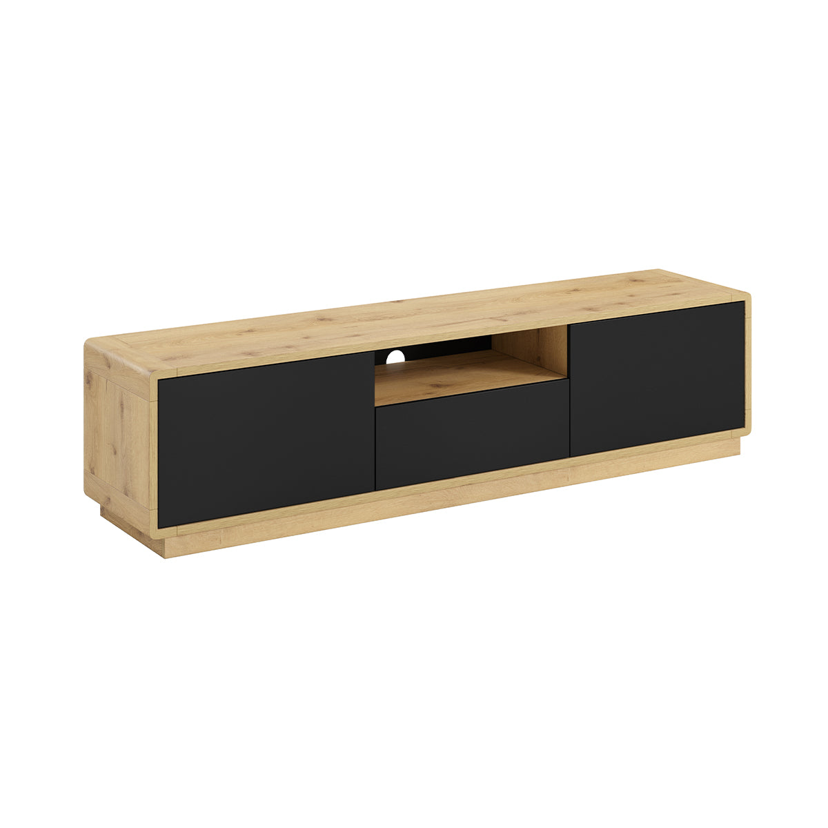 Meuble TV 2 portes 1 tiroir 180 cm Raven Noir et Bois