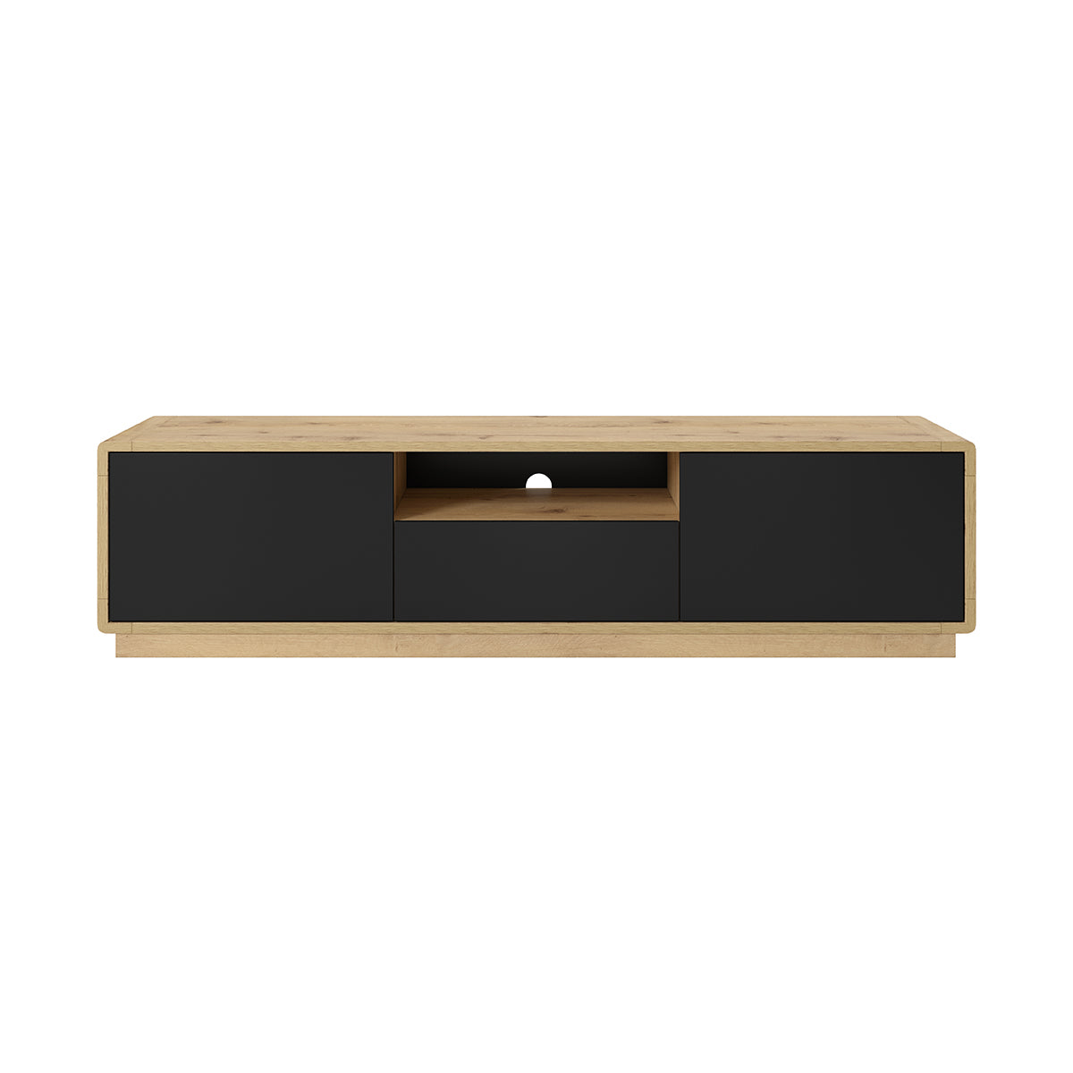 Meuble TV 2 portes 1 tiroir 180 cm Raven Noir et Bois - vue 2