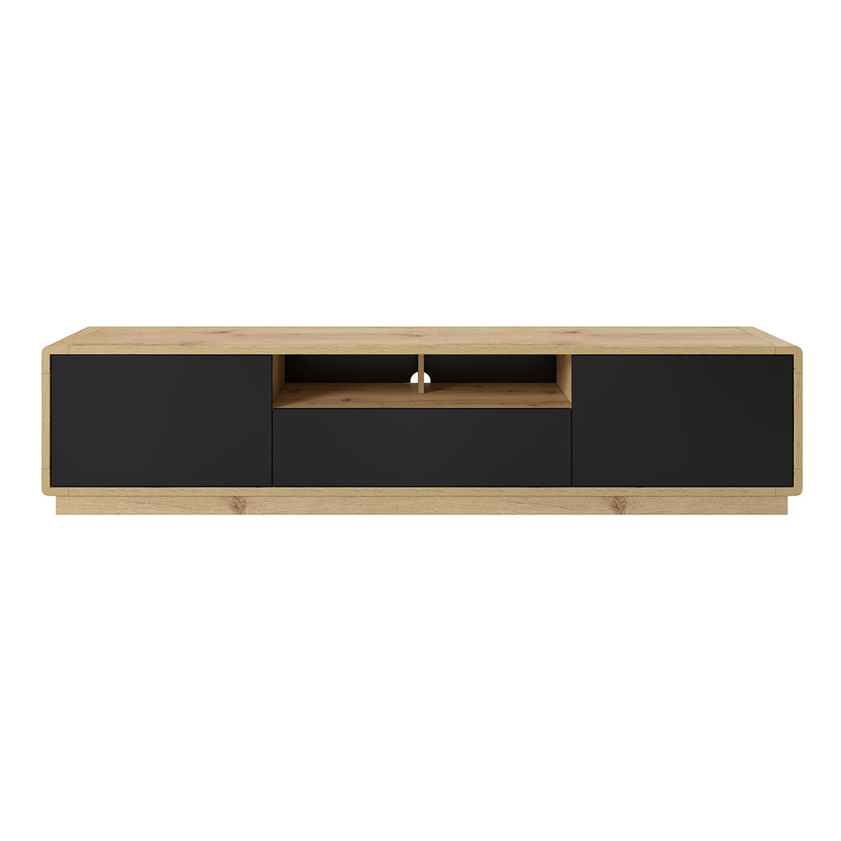 Meuble TV 2 portes 1 tiroir 200 cm Raven Noir et Bois - vue 2