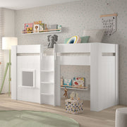 Lit cabane mi-hauteur 90x200 sommier inclus Vipack Reno Blanc
