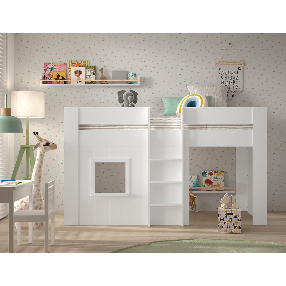 Lit cabane mi-hauteur 90x200 sommier inclus Vipack Reno Blanc - vue 3