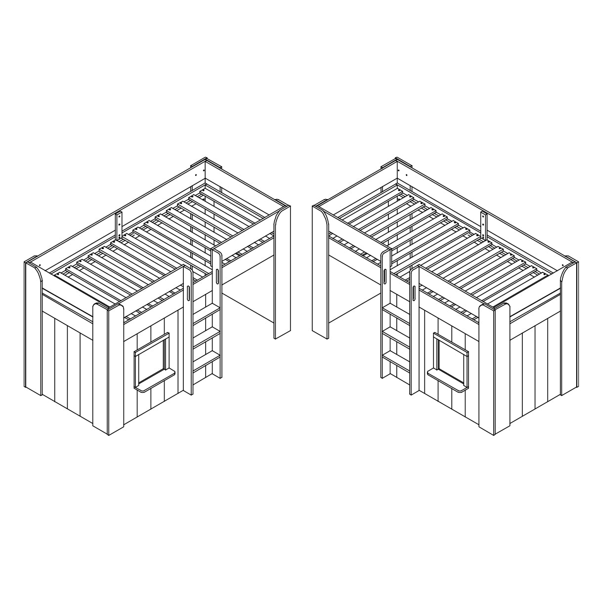 Lit cabane mi-hauteur 90x200 sommier inclus Vipack Reno Blanc - vue 5