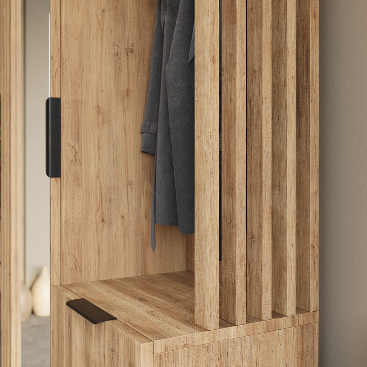 Meuble d'entrée 1 porte 2 tiroirs Rony Bois - vue 7