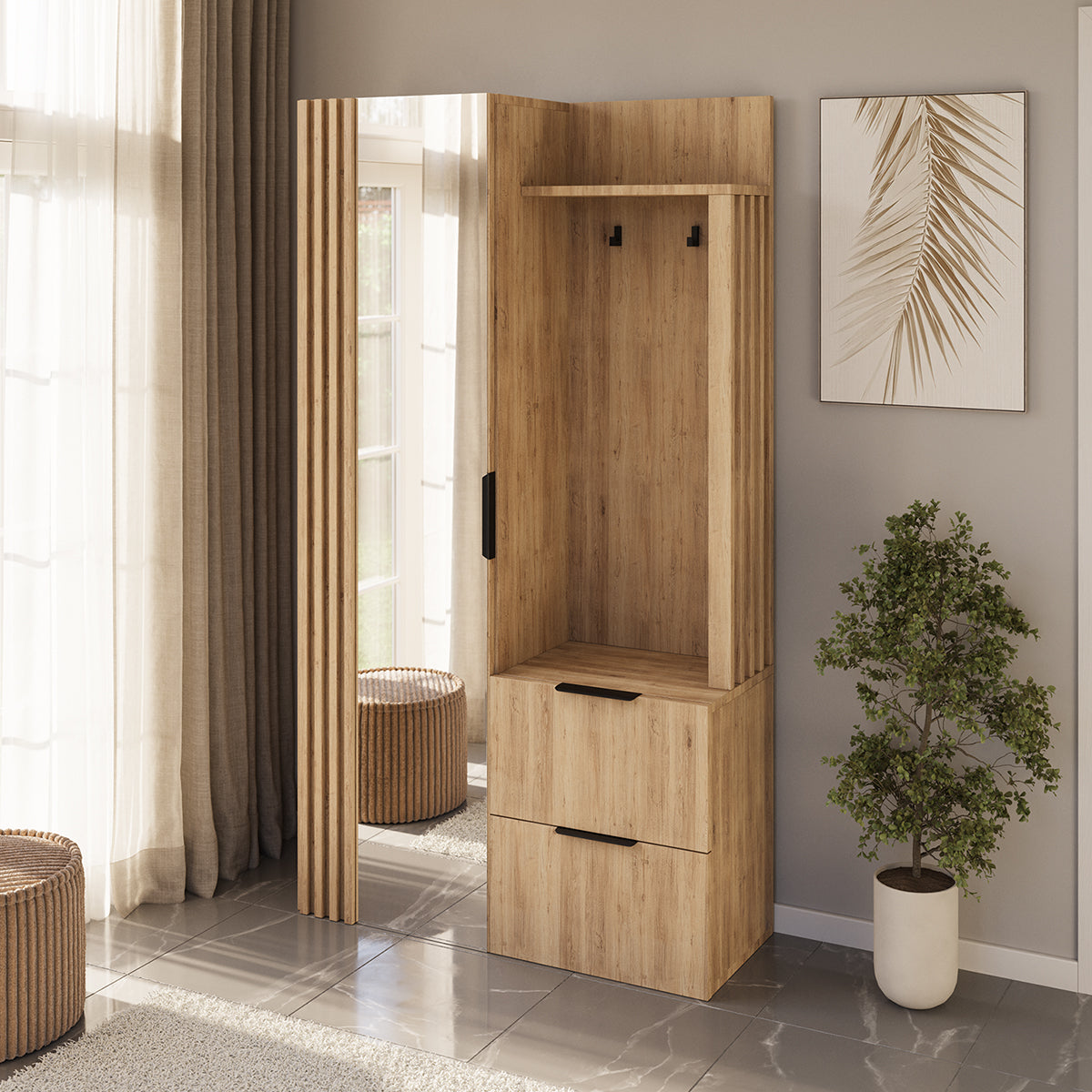 Meuble d'entrée 1 porte 2 tiroirs Rony Bois - vue 10