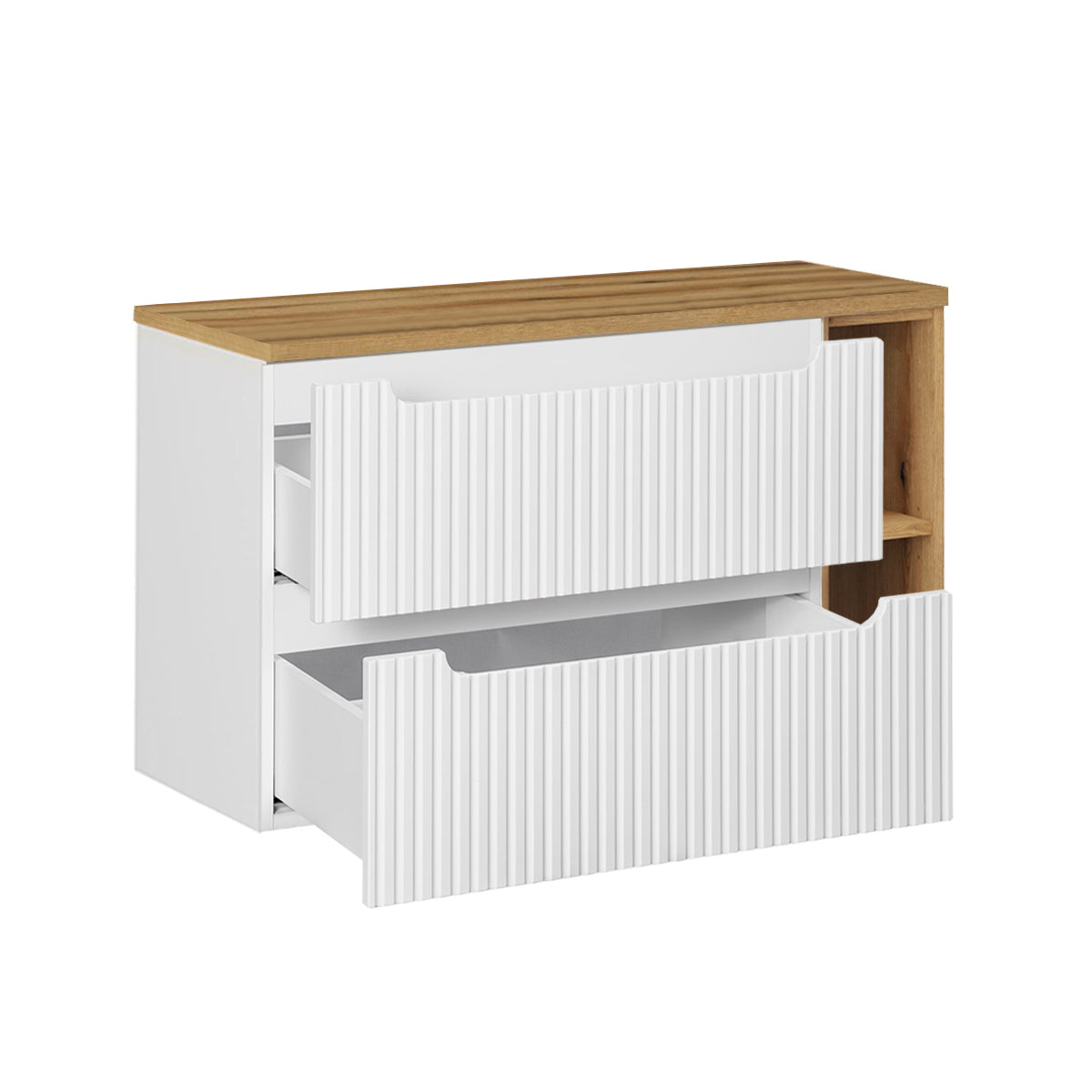 Ensemble meuble simple vasque 100cm 2 tiroirs 2 niches et colonne Riva Blanc et Bois - vue 2