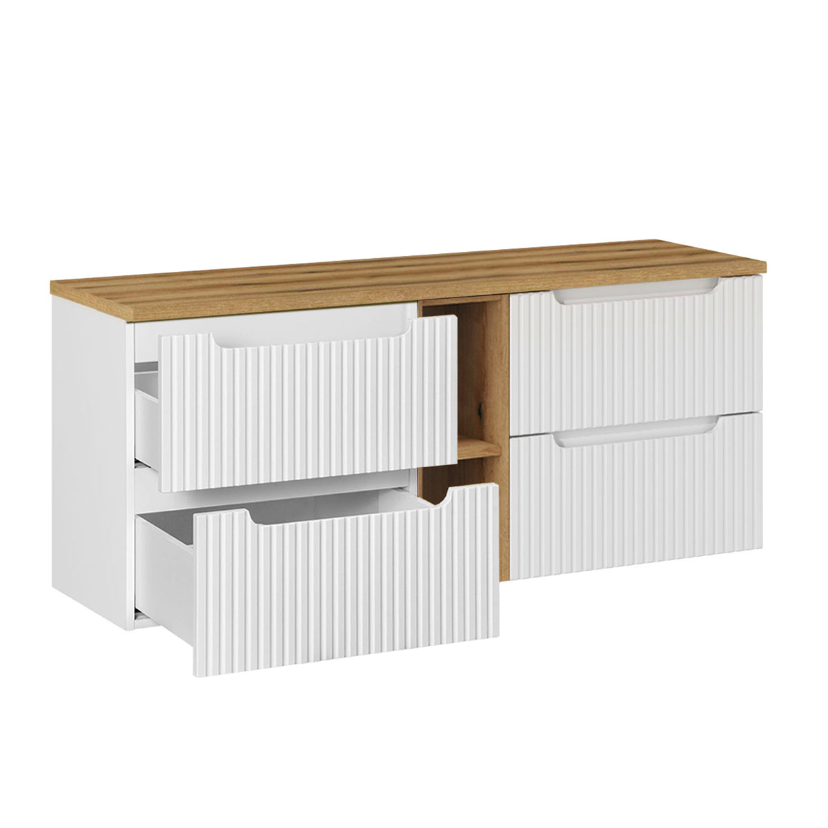 Meuble double vasque 140cm 4 tiroirs 2 niches Riva Blanc et Bois - vue 2
