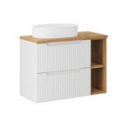 Meuble simple vasque 80cm 2 tiroirs 2 niches Riva Blanc et Bois