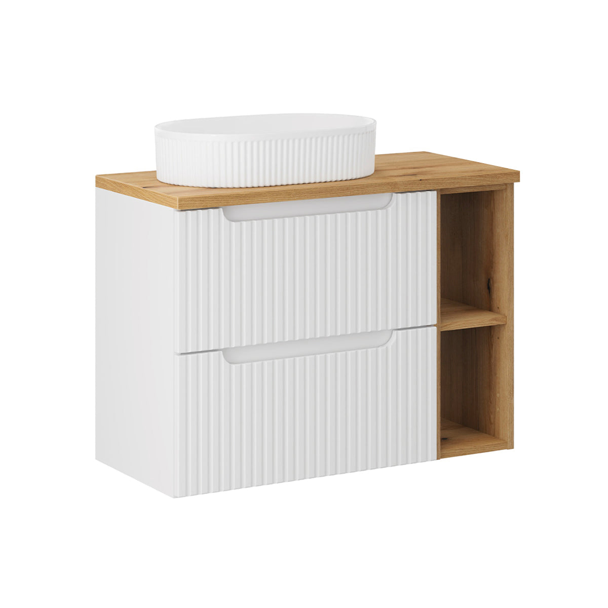 Meuble simple vasque 80cm 2 tiroirs 2 niches Riva Blanc et Bois