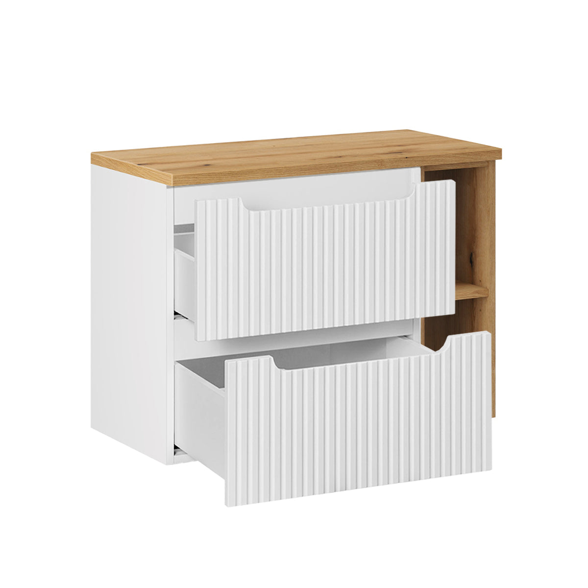 Meuble simple vasque 80cm 2 tiroirs 2 niches Riva Blanc et Bois - vue 2