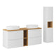 Ensemble meuble double vasque 140cm 4 tiroirs 2 niches et colonne Riva Blanc et Bois