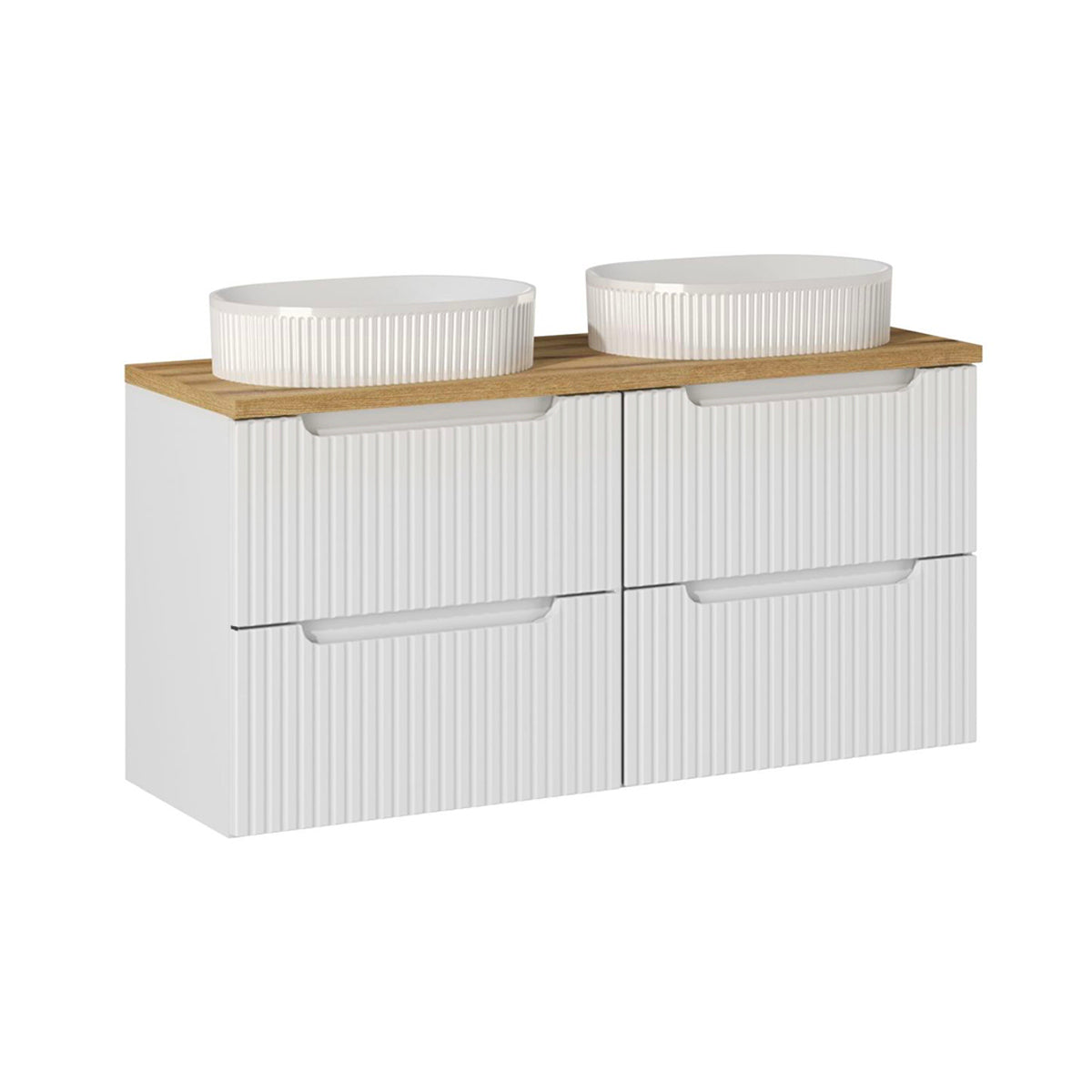 Ensemble meuble double vasque 120cm 4 tiroirs et colonne Riva Blanc et Bois - vue 2
