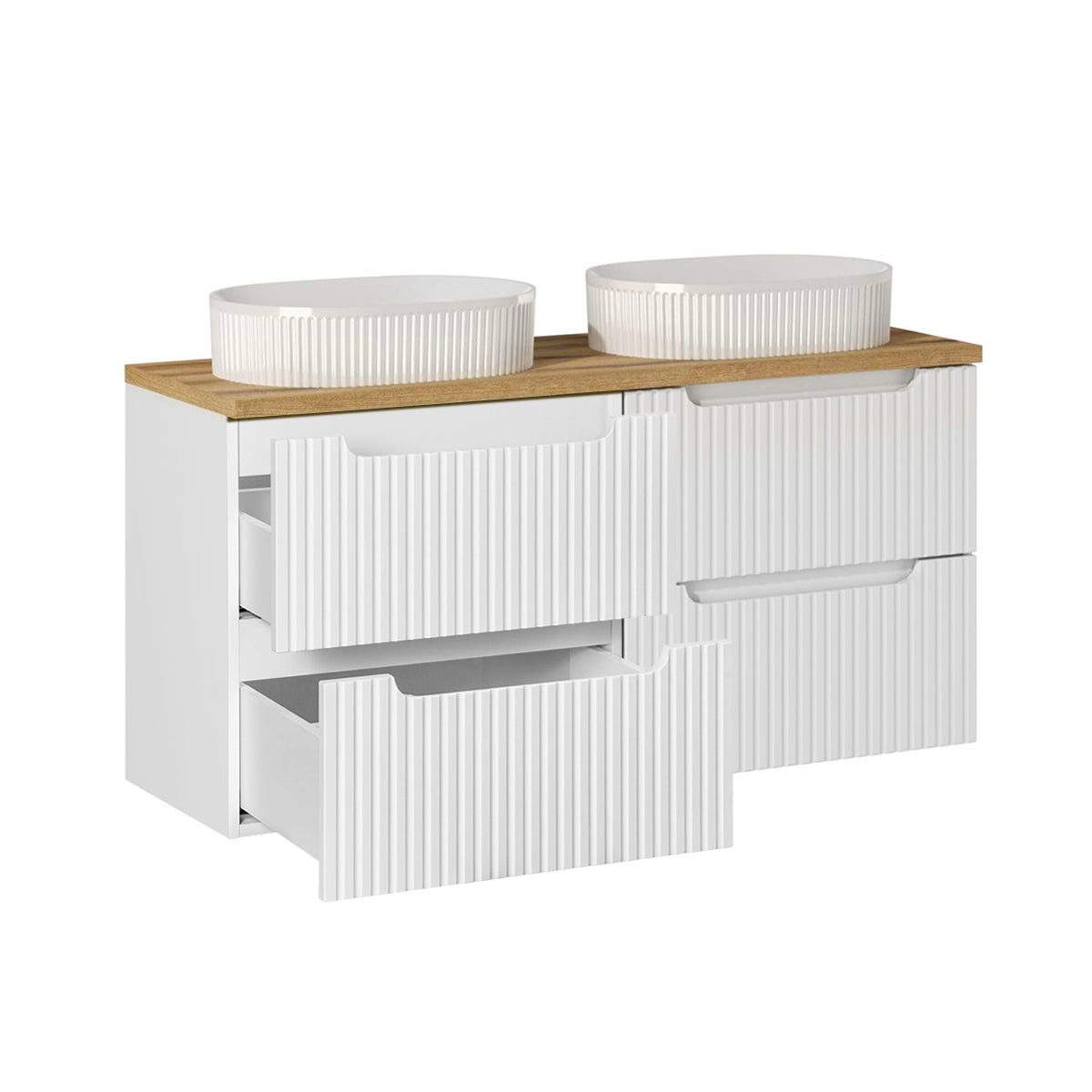 Meuble double vasque 120cm 4 tiroirs Riva Blanc et Bois - vue 2