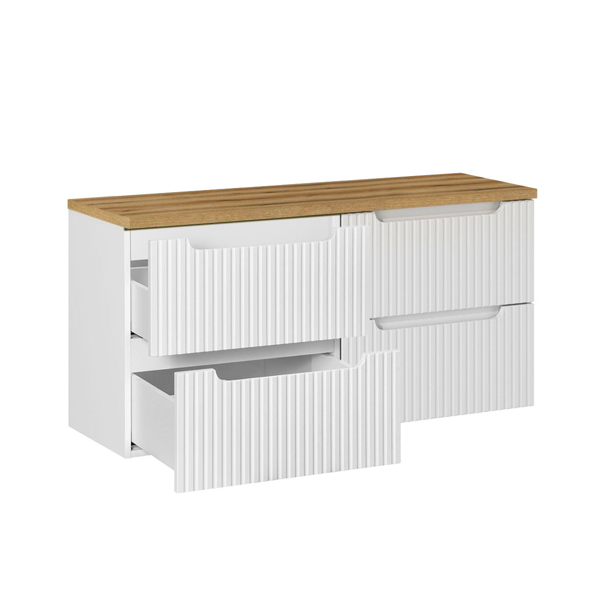 Meuble sous-vasque 120cm 4 tiroirs plan de toilette Riva Blanc et Bois - vue 2