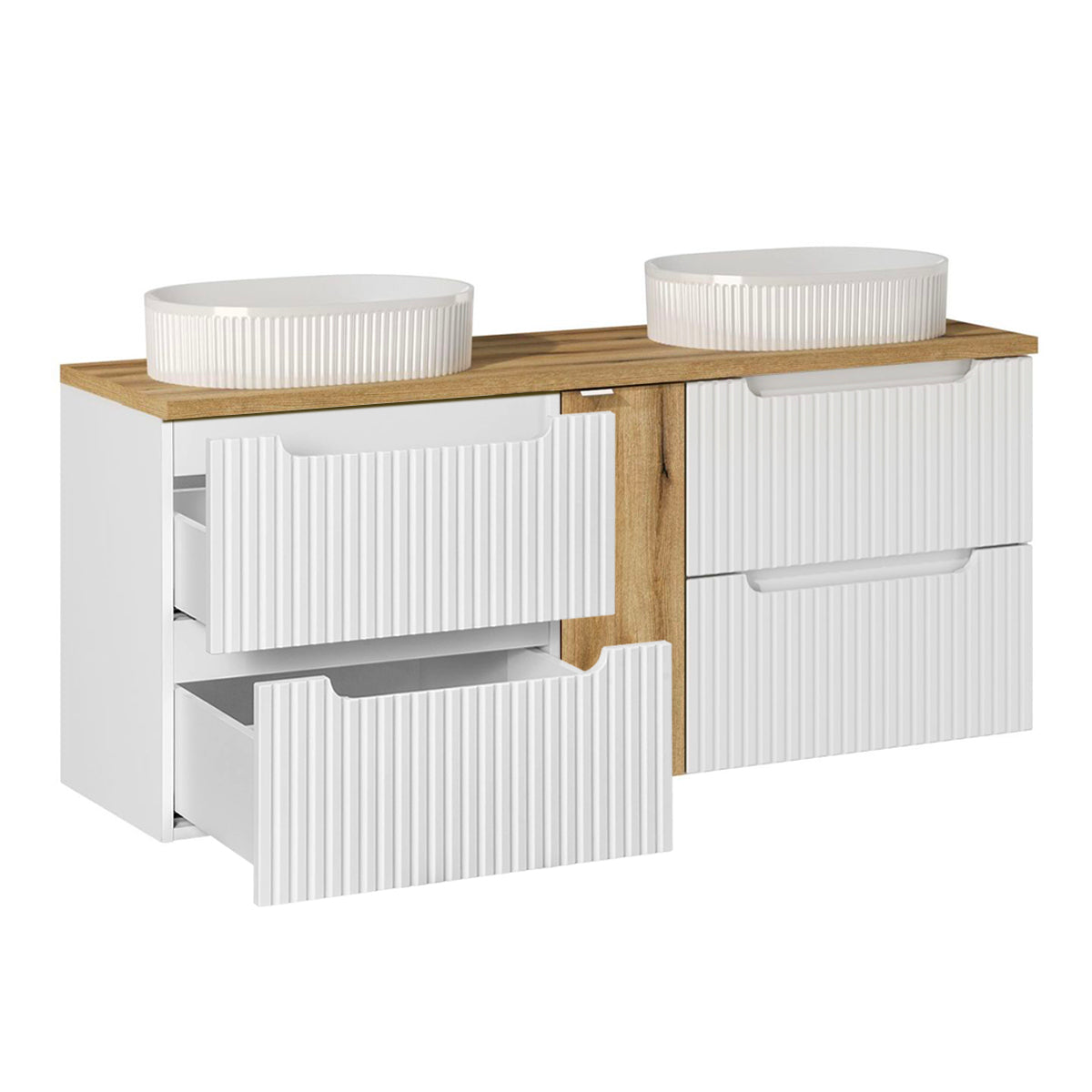 Meuble double vasque 140cm 4 tiroirs Riva Blanc et Bois - vue 2