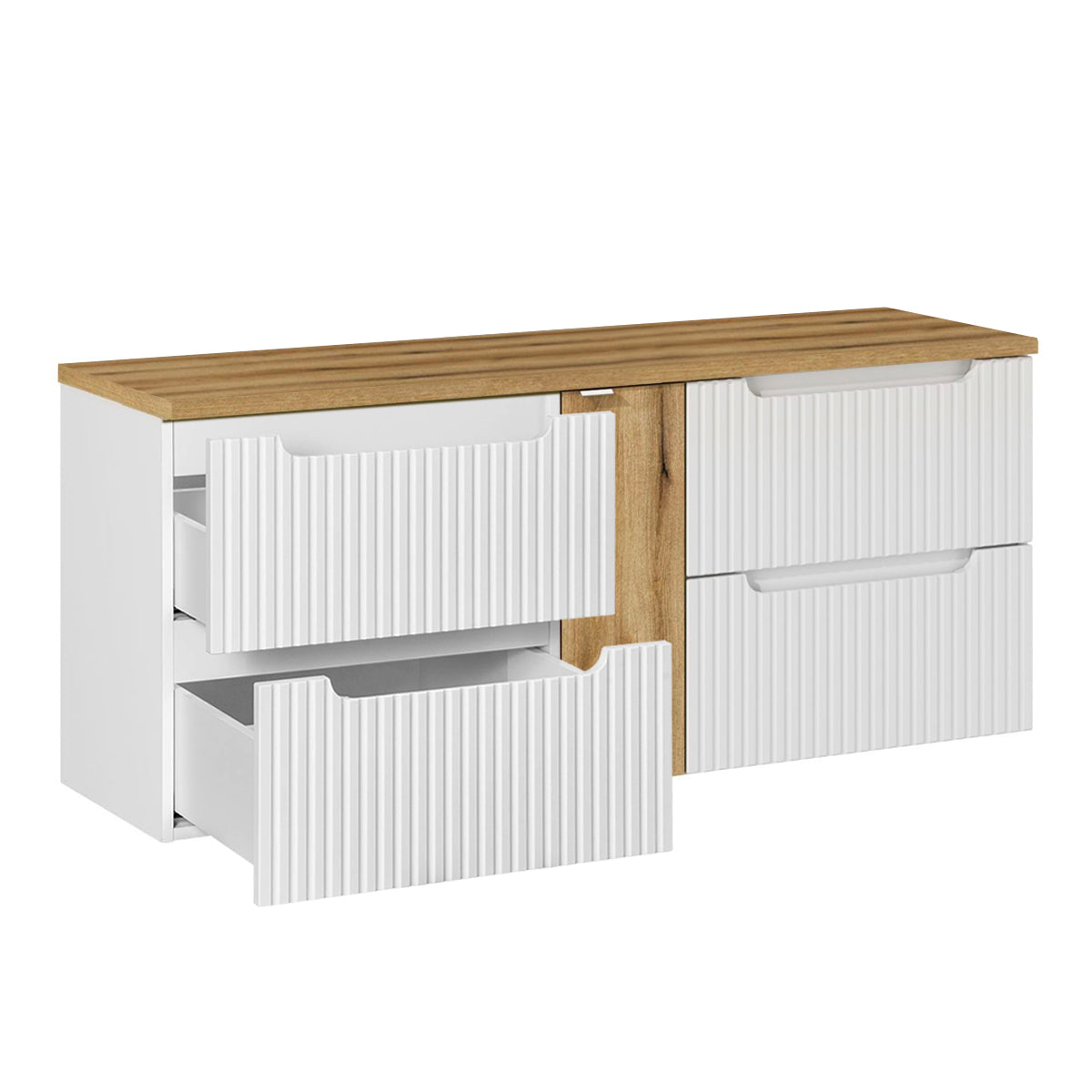Meuble sous-vasque 140cm 4 tiroirs plan de toilette Riva Blanc et Bois - vue 2