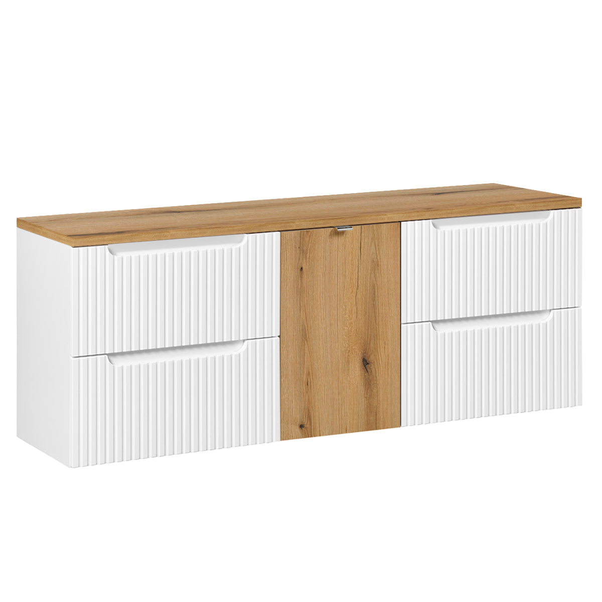 Meuble sous-vasque 160cm panier à linge Riva Blanc et Bois - vue 2