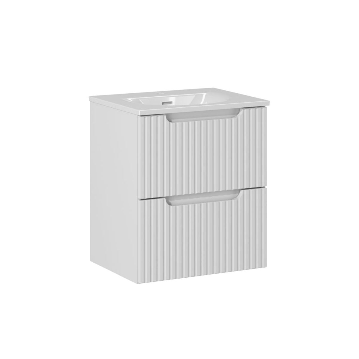 Ensemble meuble simple vasque encastrée 50cm 2 tiroirs et colonne Riva Blanc et Bois - vue 2