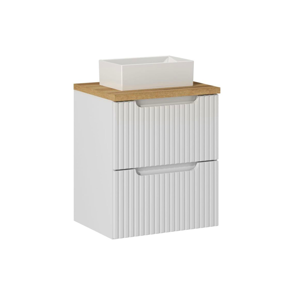 Ensemble meuble simple vasque 50cm 2 tiroirs et colonne Riva Blanc et Bois - vue 2