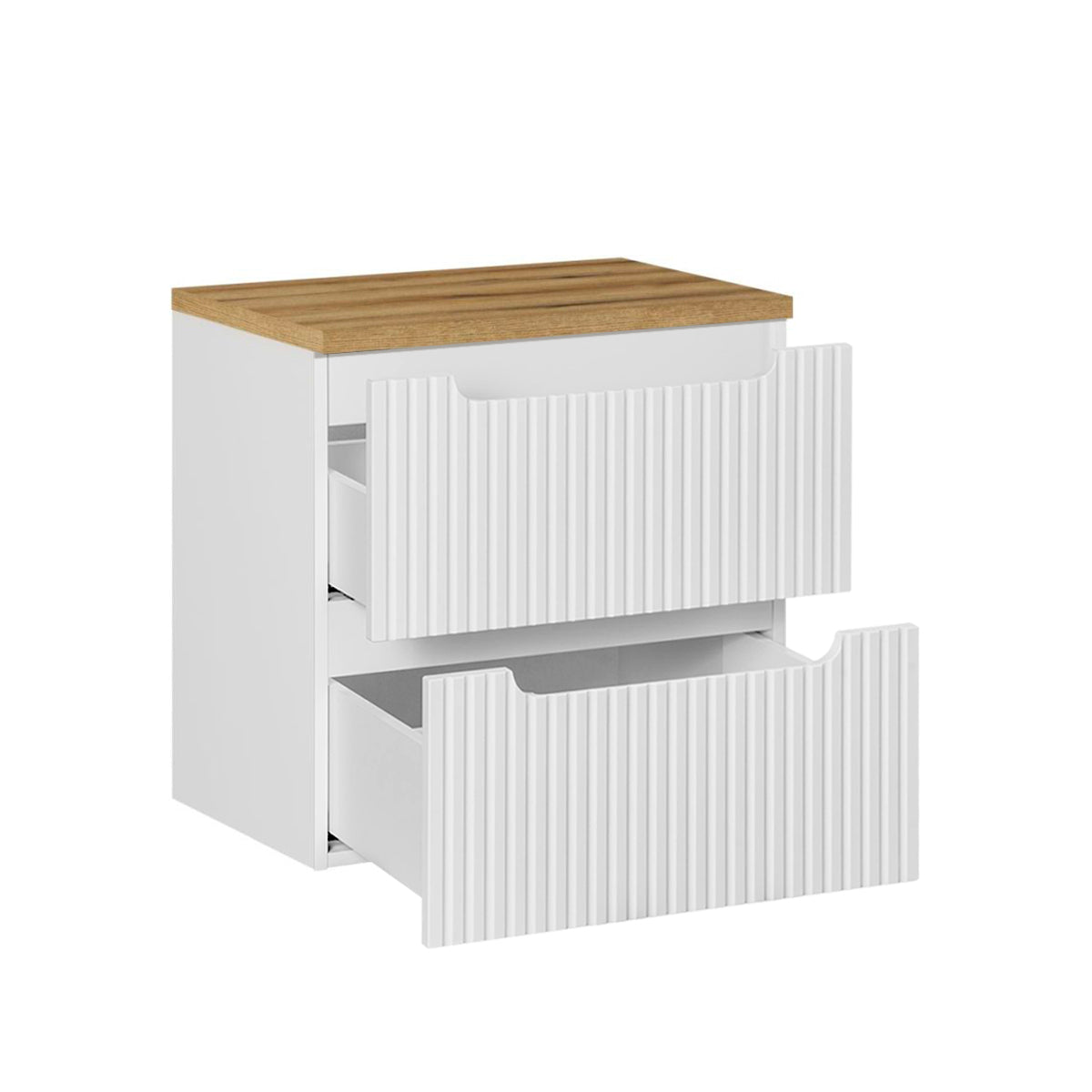 Meuble sous-vasque 60cm 2 tiroirs plan de toilette Riva Blanc et Bois - vue 2