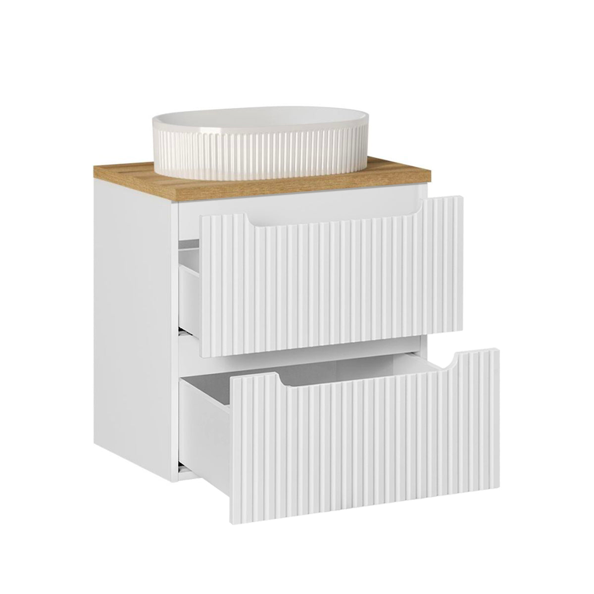 Ensemble meuble simple vasque 60cm 2 tiroirs et colonne Riva Blanc et Bois - vue 3