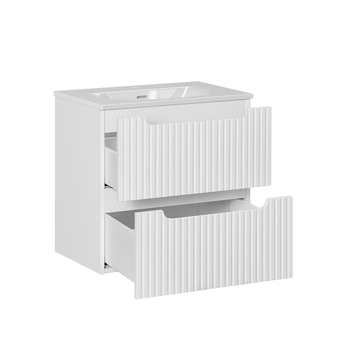 Meuble simple vasque encastrée 60cm 2 tiroirs Riva Blanc - vue 2
