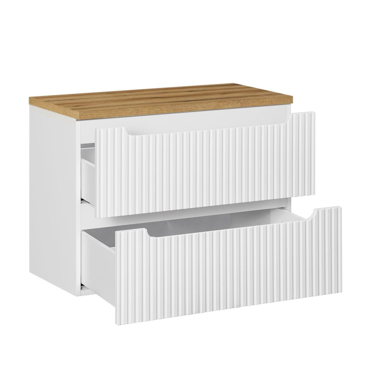 Meuble sous-vasque 80cm 2 tiroirs plan de toilette Riva Blanc et Bois - vue 2