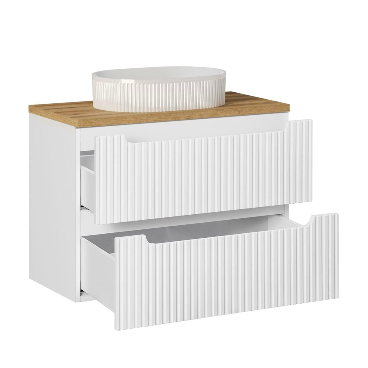 Ensemble meuble simple vasque 80cm 2 tiroirs et colonne Riva Blanc et Bois - vue 3