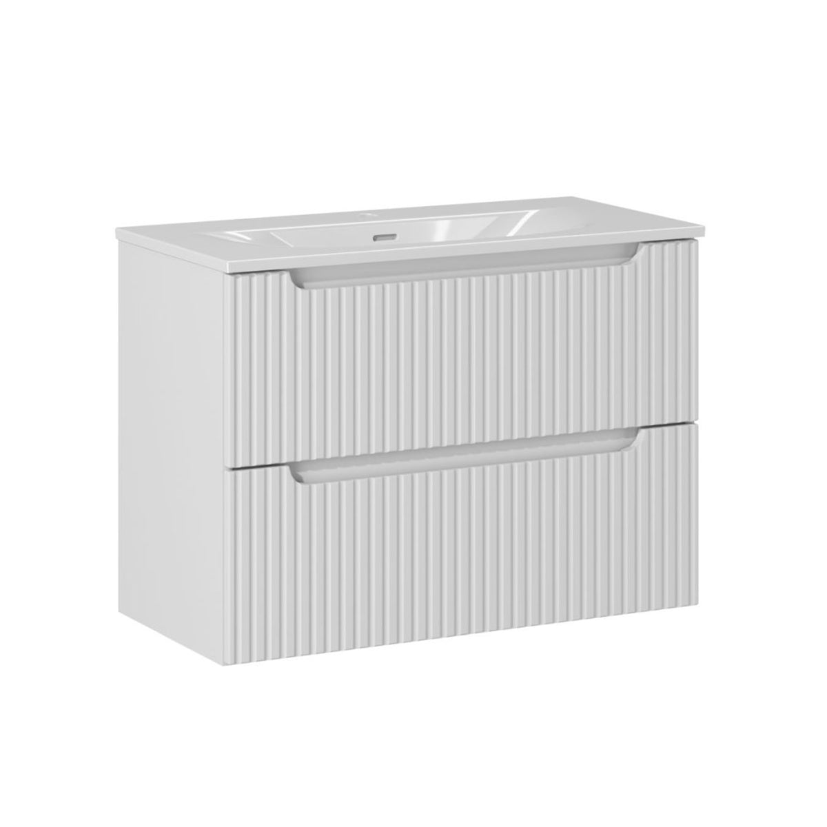 Meuble simple vasque encastrée 80cm 2 tiroirs Riva Blanc