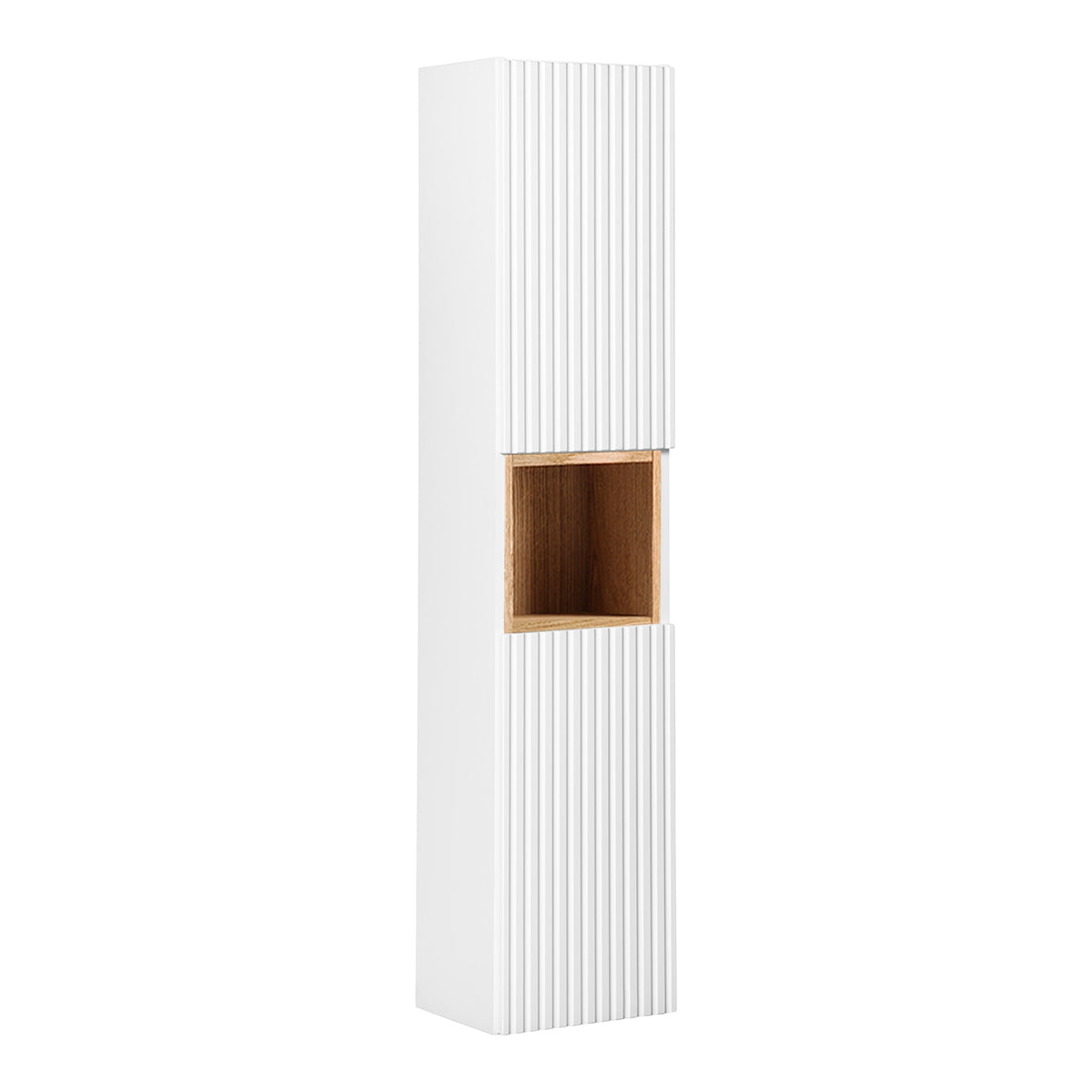 Colonne murale 2 portes 1 niche Riva Blanc et Bois