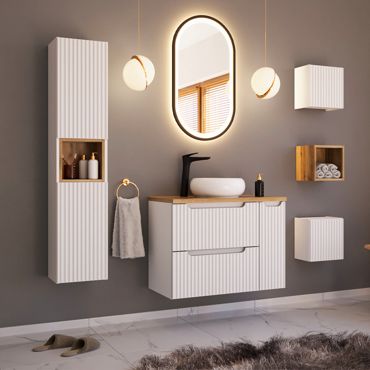 Meuble sous-vasque 60cm 2 tiroirs Riva Blanc - vue 5