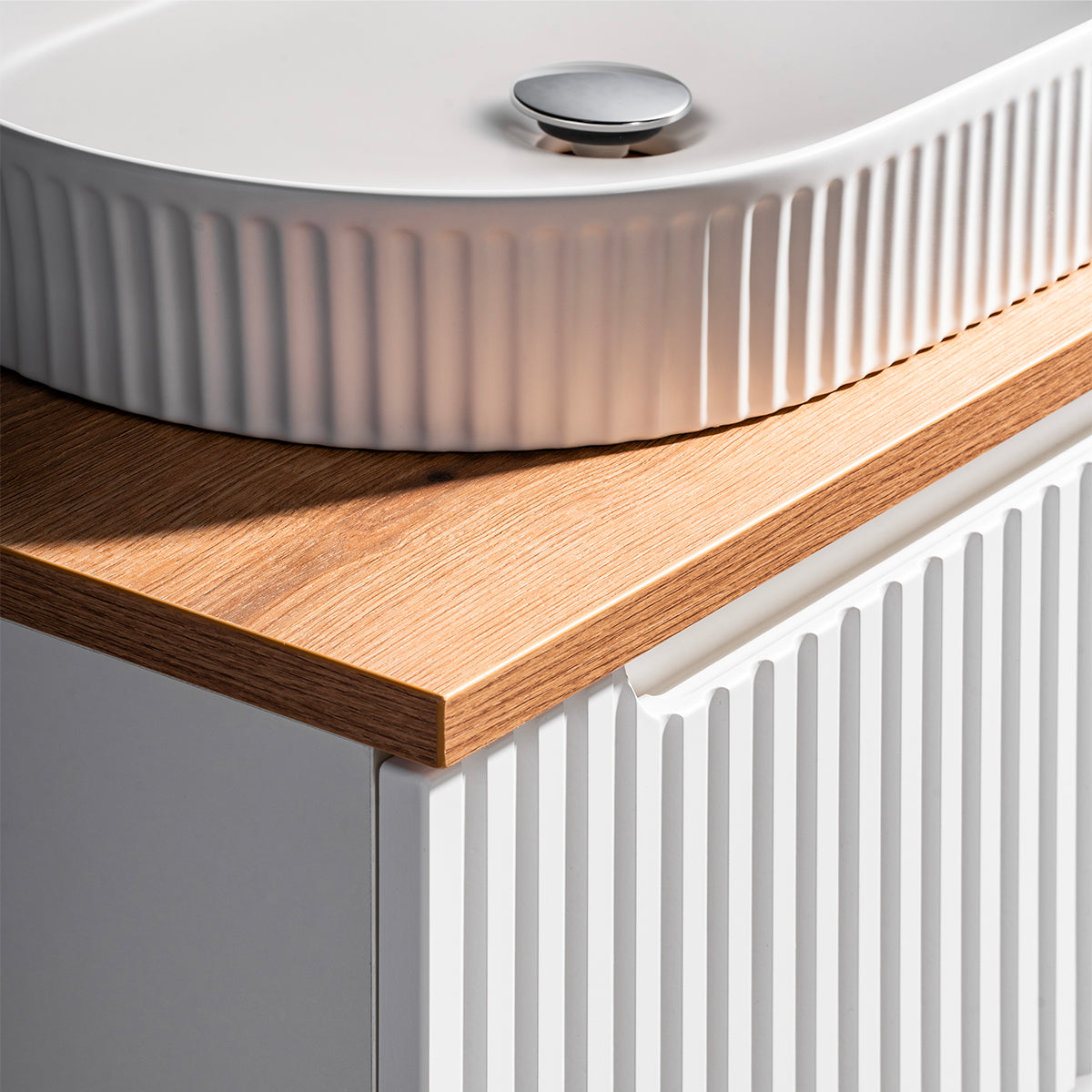 Ensemble meuble double vasque 140cm 4 tiroirs et colonne Riva Blanc et Bois - vue 9