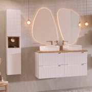 Ensemble meuble double vasque 120cm 4 tiroirs et colonne Riva Blanc et Bois