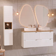 Ensemble meuble double vasque 120cm 4 tiroirs et colonne Riva Blanc et Bois