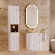 Ensemble meuble simple vasque encastrée 50cm 2 tiroirs et colonne Riva Blanc et Bois