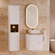 Ensemble meuble simple vasque 50cm 2 tiroirs et colonne Riva Blanc et Bois
