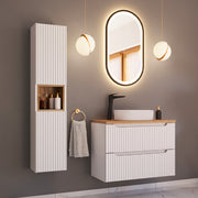 Ensemble meuble simple vasque 80cm 2 tiroirs et colonne Riva Blanc et Bois