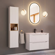 Ensemble meuble simple vasque encastrée 80cm 2 tiroirs et colonne Riva Blanc et Bois