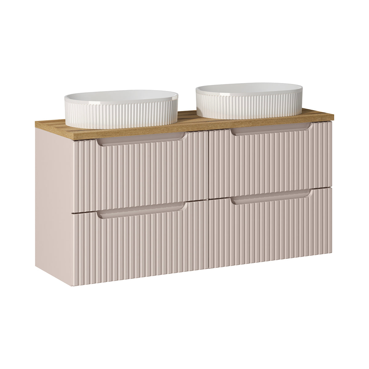 Ensemble meuble double vasque 120cm 4 tiroirs et colonne Riva Cachemire et Bois - vue 3