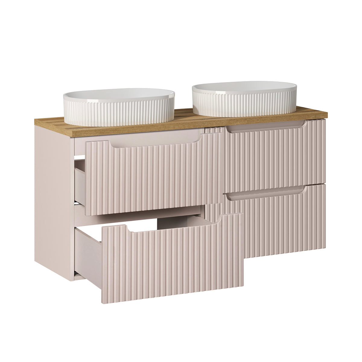 Meuble double vasque 120cm 4 tiroirs Riva Cachemire et Bois - vue 2