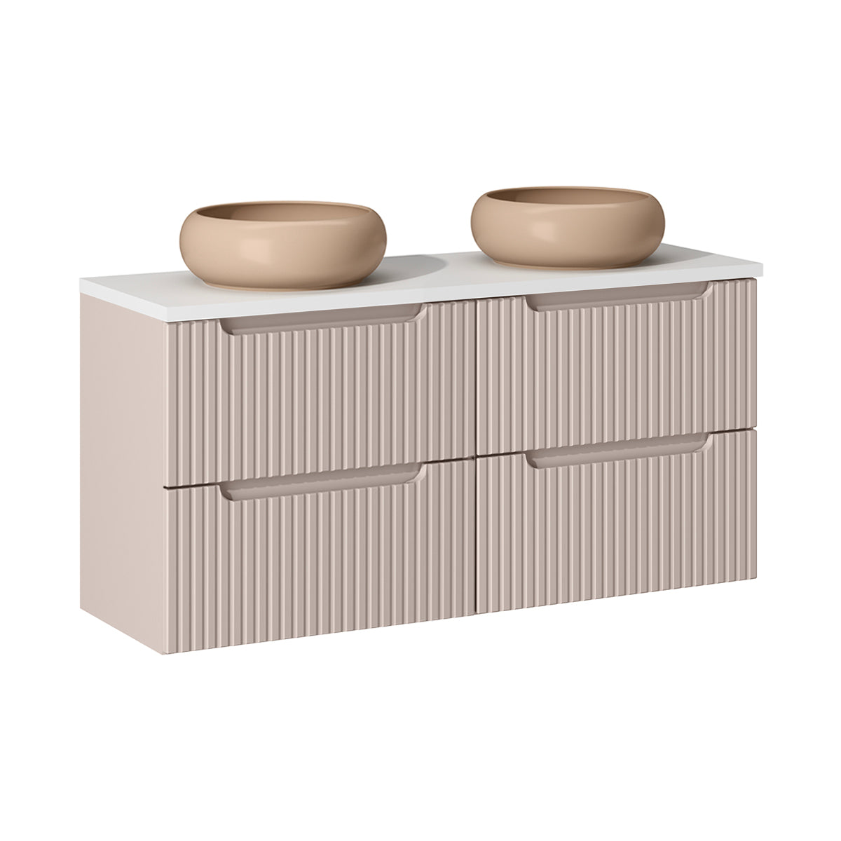 Meuble double vasque 120cm 4 tiroirs Riva Cachemire et Blanc