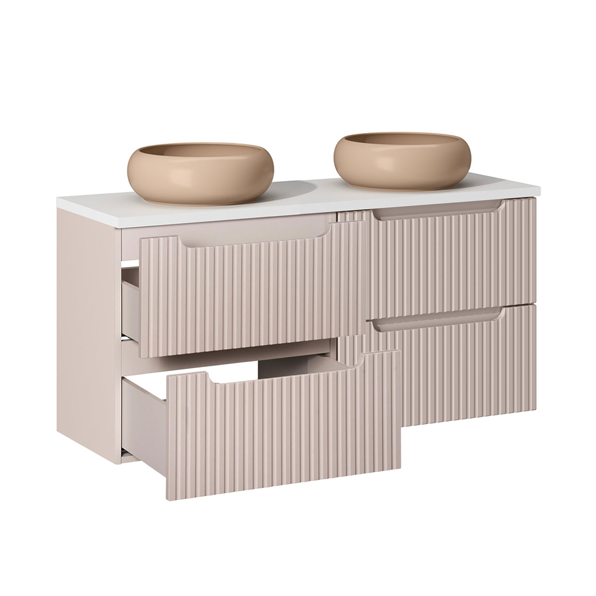 Meuble double vasque 120cm 4 tiroirs Riva Cachemire et Blanc - vue 2