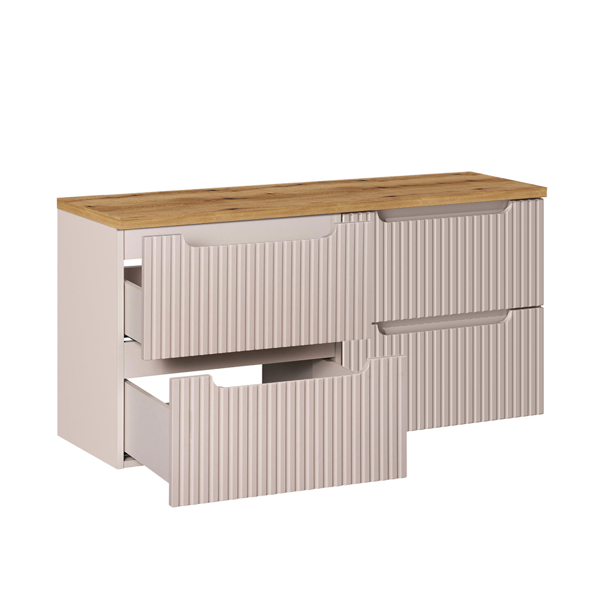 Meuble sous-vasque 120cm 4 tiroirs plan de toilette Riva Cachemire et Bois - vue 2