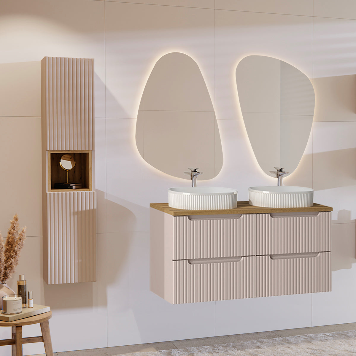 Meuble double vasque 120cm 4 tiroirs Riva Cachemire et Bois - vue 4